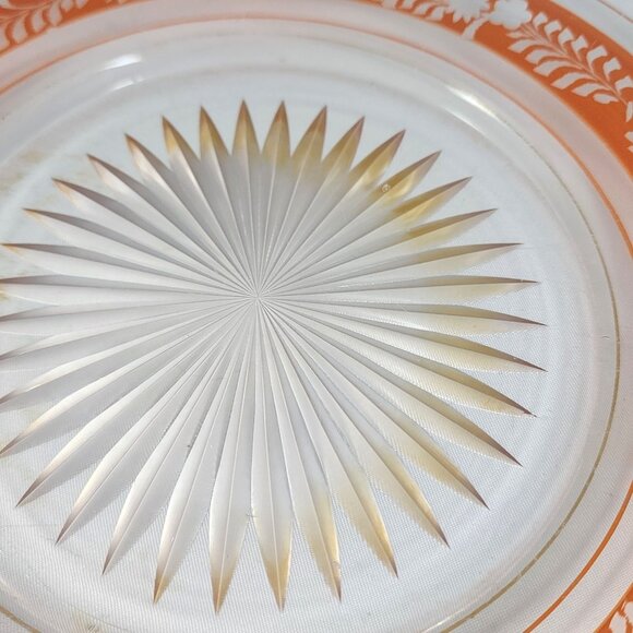 Unique Vintage Glass Plate w/ Orange Gold Floral Embossed Starburst MCM Design - Picture 6 of 9